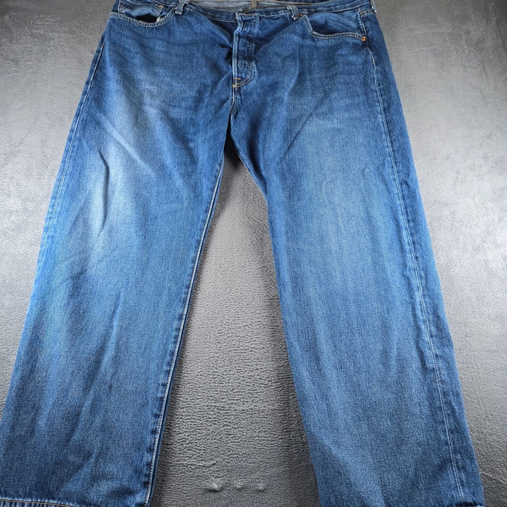 Levis 501 Original Fit Jeans Mens 46x32 Blue Denim Button Fly Straight Leg